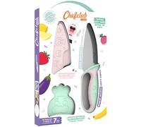 CHEFCLUB KIDS - Couteau De Cuisine Pour Enfants - Lame Acier Inoxydable - Protège-Doigts et Protège Lame - Sécurisé - Rose & Vert pastel