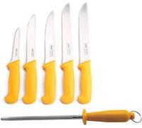 Couteau de boucher Shov Couteau de cuisine Couteau de boucherie Couteau à piquer 5 pièces Acier inoxydable Qualité professionnelle Jaune Fusil pour couteaux à longue durée de vie Jaune