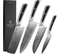 Couteau de cuisine Damas, Acier à haute teneur en carbone, Poignée ergonomique, 4PCS Set de couteaux A