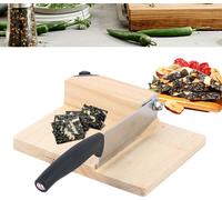 Couteau de cuisine en acier inoxydable Cutter + base en bois de caoutchouc Couteau de ménage
