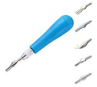Couteau de gravure style américain, manche ABS bleu, cinq lames inox de précision interchangeables, mandrin réglable, poignée ergonomique de 11 cm pour linoléum, caoutchouc, blocs tendres