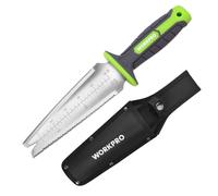 WORKPRO Couteau de Jardin avec Gaine Oxford, Lame en Acier Inoxydable, Dentée, Droit et Fourche à Désherber, Outil Multifonction pour Désherbage, Plantation et Creusage