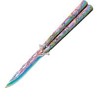 COUTEAU DE POCHE JKR DRAGON RAINBOW FAN LAME DÉCORÉE 10 CM JKR0828