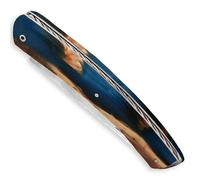 Couteau de Poche Le Thiers - Plein Manche en Hêtre Échauffé Bleu Naturel - Lame Inox 12C27 - Ressort Ciselé - Fabrication Française Artisanale - Coffret Cadeau & Garantie à Vie