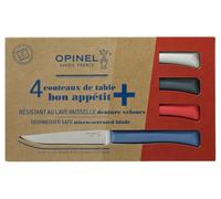 Couteau de table Opinel Bon Appetit+, 4 pièces, acier Sandvik 12C27, microdenture, manche polymère gris clair, bleu, rouge, anthracite