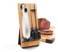Couteau électrique sans fil - 2 lames inox - support bois élégant