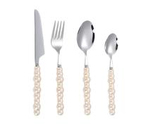 Couteau et Fourchette Ensemble de couverts 4 pièces avec manche en nacre, couteau, fourchette, steak occidental, vaisselle acier inoxydable, décoration table(Beige)
