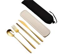 Couteau et Fourchette Ensemble de couverts portables en acier inoxydable, couteau, fourchette, cuillère, baguettes(Gold)