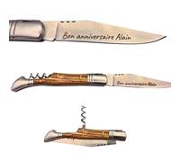 Couteau homme personnalisé - Couteau laguiole gravé avec un prénom - Couteau pliant personnalisable - Cadeau Fête des pères - Idée cadeau pour homme, Papa (Noir, Couteau tire-bouchon)