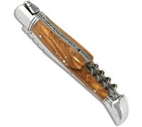 Couteau Laguiole - Manche en bois d'olivier - avec tire-bouchon et mitres en inox - pliant - fabrication française artisanale