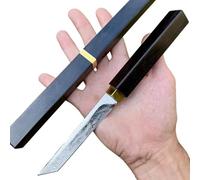 couteau lame fixe acier damas tanto style japonais étui intégral bois d'ébène edc custom collection chasse forge artisanat cadeau homme fête père camping tranchant original randonnée
