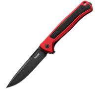 Couteau Lionsteel Solid Aluminium ROUGE, lame MagnaCut OLD BLACK, incrustation en Canvas Noir SK01A