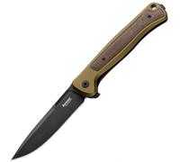 Couteau Lionsteel Solid en aluminium VERT, lame MagnaCut OLD BLACK, incrustation en toile verte SK01