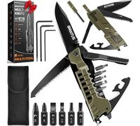 Couteau multifonction 17 en 1 avec tournevis, bâtons allume-feu, décapsuleur, scie, sifflet, gaine en nylon, équipement EDC pour la survie, le camping, la randonnée, l'extérieur, cadeaux pour papa