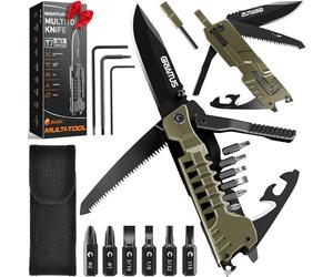 Couteau multifonction 17 en 1 avec tournevis, bâtons allume-feu, décapsuleur, scie, sifflet, gaine en nylon, équipement EDC pour la survie, le camping, la randonnée, l'extérieur, cadeaux pour papa