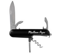 Couteau multifonction noir personnalisé - Gravure texte ou prénom - Cadeau personnalisé anniversaire, fête des pères, noël, papa, papy ou homme