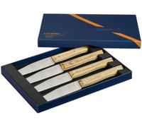 Opinel - Coffret de 4 Couteaux de Table Facette Olivier - Lame Lisse Pleine Soie Acier Inox - Manche Bois d'Olivier - Garantie à Vie - Fabrication Française