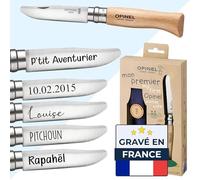 Couteau Opinel enfant personnalisé - Opinel N°7 gravure prénom - Coffret Mon premier Opinel - Étui inclus - Acier inoxydable - Idée cadeau pour Noël, Anniversaire
