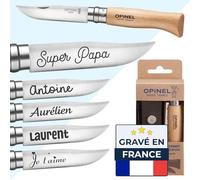 Couteau Opinel n°8 personnalisé - Coffret avec étui en cuir - Couteau pliant personnalisé homme - Gravé avec un prénom ou une date - Lame en acier inoxydable personnalisable - Idée Cadeau Noël
