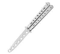 Couteau Papillon D'EntraîNement, Couteau Papillon d’entraînement En Acier Inoxydable, Lame Non Tranchante sans Danger Pour Le De La Main Pratique Des CompéTences De Retournement（Argent）