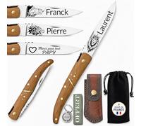 Couteau Personnalisé Laguiole avec Pierre à Aiguiser, Couteau Gravé Multi-Motifs en Bois, Cadeau pour Anniversaire, Fête des Pères et Retraite (Bois de teck)