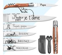 Couteau Personnalisé-Tire-Bouchon-Manche En Frêne-Cadeau Fête Des Pères-Cadeau Homme,Papa,Papy-Couteau Personnalisable-Idée Cadeau Homme-Lame Gravée Avec Un Prénom