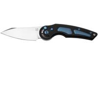 Couteau pliant FOX ANARCNIDE JUPITER ACIER INOXYDABLE M390 SATINÉ, TITANE + INSERT BLEU MANCHE