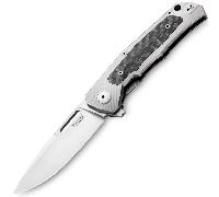 Couteau pliant Lion Steel lame MAGNACUT, Titane GRIS avec incrustation en fibre de carbone