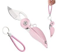 Couteau Pliant Plume Rose - Couteau De Poche Portatif, Outil De Selfdefense Femme, Couteau De Survie, Mini Cutter, Porte Clef Defense, Ouvre Bouteille, Mini Couteau Multifonctionnel