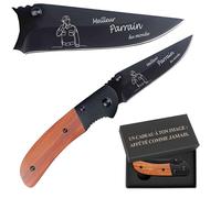 Couteau Policier Meilleur Parrain du monde | Canif | Couteau pliant | Gendarme Sécurité| Boîte de rangement | Idée Cadeau Noël Papa Anniversaire