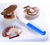 Couteau professionnel à coquille saint-jacques. Manche ergonomique bleu. Lame large 110 mm.