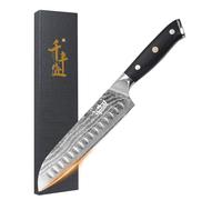 Couteau Santoku Damas 7 pouces, couteau de cuisine professionnel avec manche en bois, couteau de chef à haute teneur en carbone, couteaux de cuisine ultra tranchants en acier inoxydable Damas