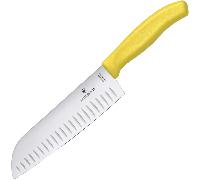 Victorinox Swiss Classic Couteau de Cuisine, Santoku, Lame Alvéolée de 17cm, Acier Inoxydable, Jaune