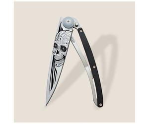 Couteau simple Deejo Tattoo Biker 37g crâne latino/bois d'ébène