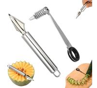 Couteau Spirale Légumes et Couteau Sculpture Fruits Ensemble, Coupe Spirale en Outil Sculpture Fruits en V pour Trancher Pommes de Terre ou Graver Melon Ustensiles de Cuisine Créatifs