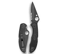 Spyderco Couteau Delica 4 C11PSBBK Lame semi-dentée Acier VG-10 Revêtement TiN Manche 11 cm Noir