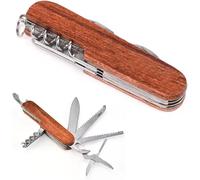 Couteau Suisse Multifonction 9.5*2.5*1.5cm-Couteau De Poche Randonnée,Swiss Army Knife,Léger,Multitool (11 Fonctions)-Couleur Bois Foncé