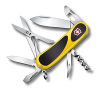 Couteau suisse Victorinox Evolution 10 Grip, 13 fonctions, Jaune/Noir | Outil multifonction avec lame, tire-bouchon, tournevis, ouvre-boîtes, taille moyenne, côtes ergonomiques, 2.3803.C8