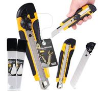 Couteau Tapis 18 mm Cutter Couteau À Paquet Carton Feuille Lame Métallique À Film Universel Professionnel Multi-Usage Multifonctionnel Précision Avec 21x Lame