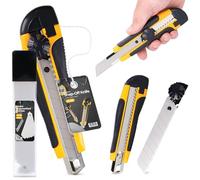 Couteau Tapis 18 mm Cutter Couteau À Paquet Carton Feuille Lame Métallique À Film Universel Professionnel Multi-Usage Multifonctionnel Précision Avec 11x Lame