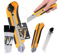 Couteau Tapis 25 mm Cutter Couteau À Paquet Carton Feuille Lame Métallique À Film Universel Professionnel Multi-Usage Multifonctionnel Précision Avec 21x Lame