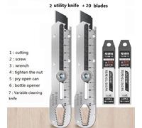 Couteau Utilitaire De Poche En Acier Inoxydable,Outil De Coupe De Papier Peint Épaissi,Multifonctionnel,En Forme De T,Livres,Pelle,Rap-Duty,10 En 1 - Type 2 Knives 20 Blade