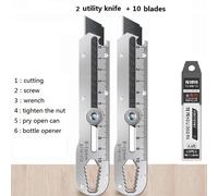 Couteau Utilitaire De Poche En Acier Inoxydable,Outil De Coupe De Papier Peint Épaissi,Multifonctionnel,En Forme De T,Livres,Pelle,Rap-Duty,10 En 1 - Type 2 Knives 10 Blade
