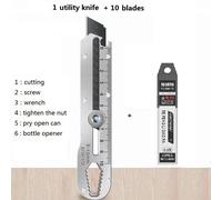 Couteau Utilitaire De Poche En Acier Inoxydable,Outil De Coupe De Papier Peint Épaissi,Multifonctionnel,En Forme De T,Livres,Pelle,Rap-Duty,10 En 1 - Type 1knife 10 Blade