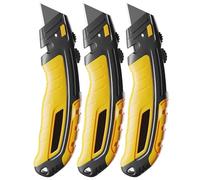 Couteau Utilitaire Robuste, Cutter Rétractable, Lame en Acier Inoxydable SK2, Système de Rangement de La Lame, 3 Lames de Rechange(*3)