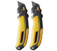 Couteau Utilitaire Robuste, Cutter Rétractable, Lame en Acier Inoxydable SK2, Système de Rangement de La Lame, 3 Lames de Rechange(*2)