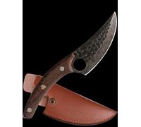 Couteaux japonais Viking forgés à la main, Couteau chef pour Couper, Désosser, Hacher, Couteau d'extérieur en acier à haute teneur en Carbone et étui en cuir pour la maison, le camping et les BBQ