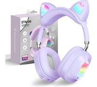 ¿¿couteurs Bluetooth pour Enfants Filles, ¿¿couteurs Oreilles De Chat, Supra-Auriculaires avec Lumi¿¿re LED, ¿¿couteurs St¿¿r¿¿o Pliables, Bluetooth, ¿¿couteurs sans Fil pour Enfants avec Microphone