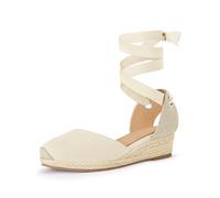 Coutgo Espadrilles compensées pour filles - Bout fermé - Lacets - Sangle de cheville - Chaussures d'été pour tout-petits, petits et grands enfants, beige, 26 EU