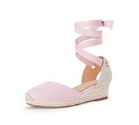 Coutgo Espadrilles compensées pour filles - Bout fermé - Lacets - Sangle de cheville - Chaussures d'été pour tout-petits, petits et grands enfants, rose, 28 EU